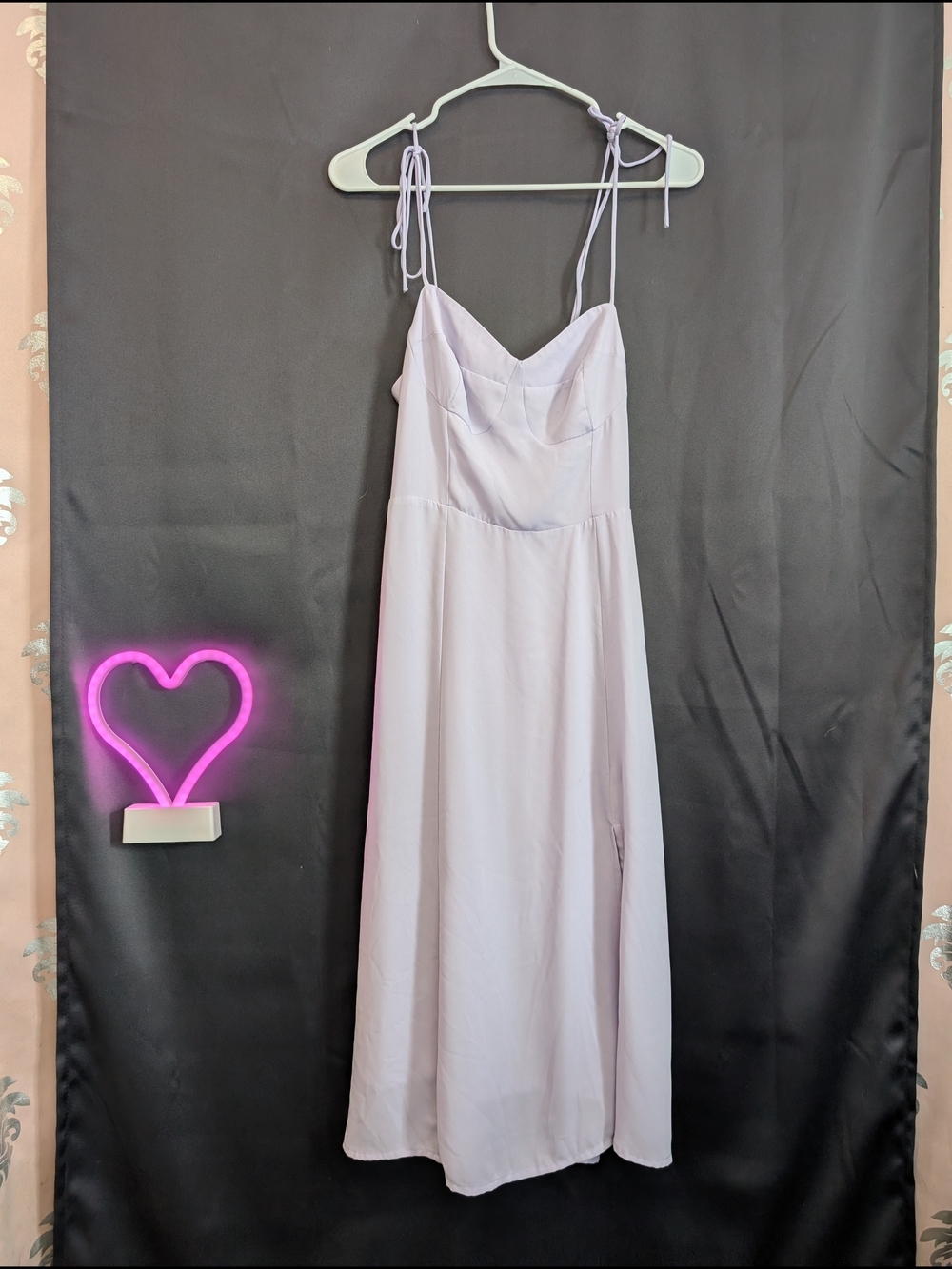 Lilac Tie-Strap Slip Corset Style Purple Maxi Slit Dress
